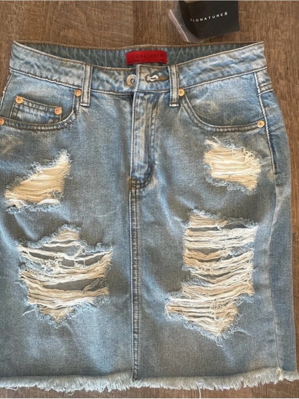 SIGNATURE8 Light Blue Distressed Denim Skirt